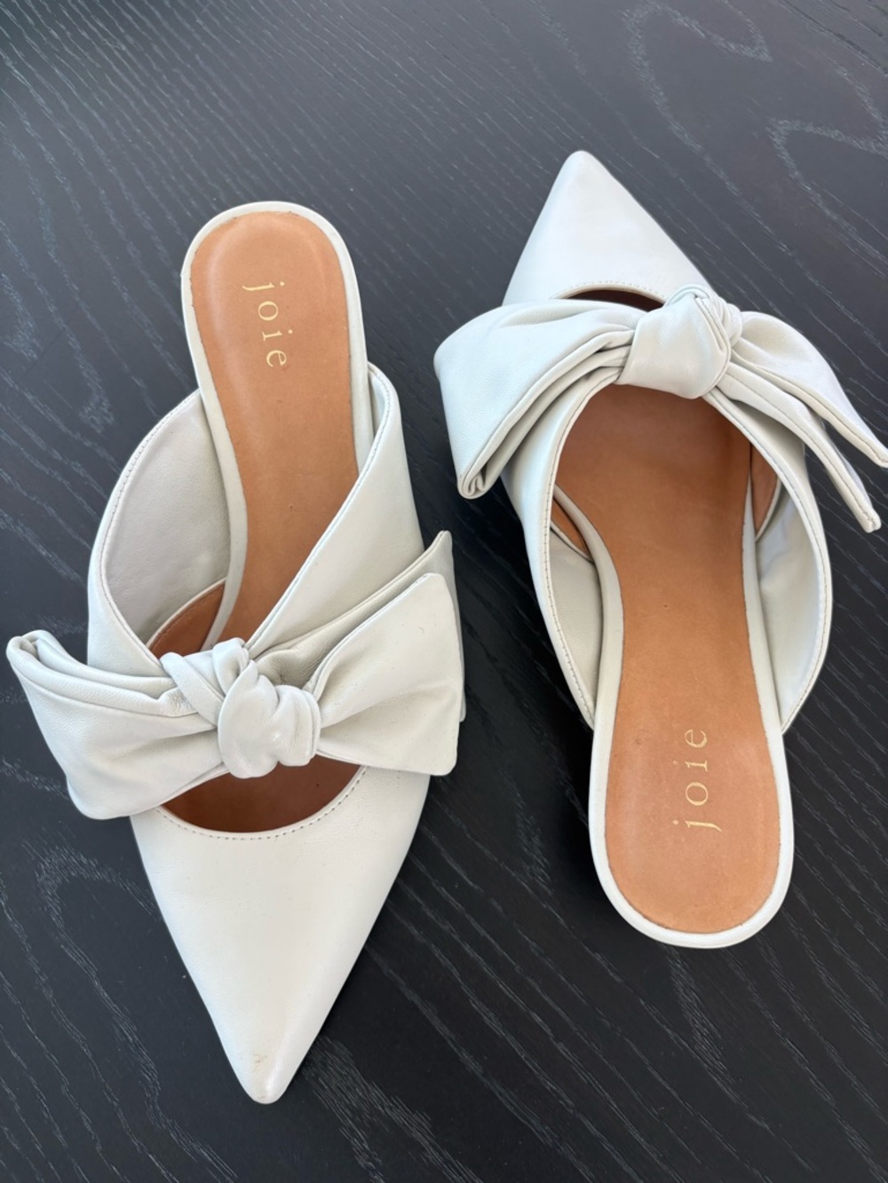 Joie Cream Pointed Knot-Front Mules